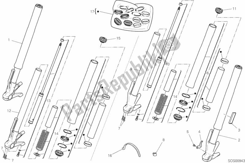 Alle onderdelen voor de Voorvork van de Ducati Scrambler 1100 Special USA 2018